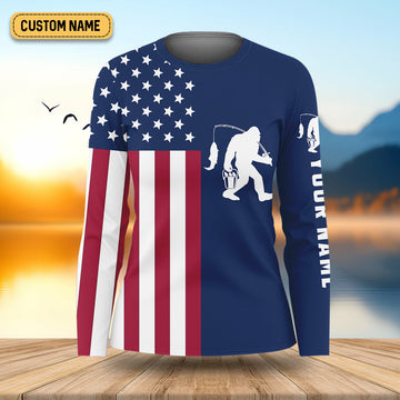 Bigfoot American Flag Patriotic Fishing Shirt, Women SPF Shirt, Fishing Shirt For Women, Female Fishing Shirts