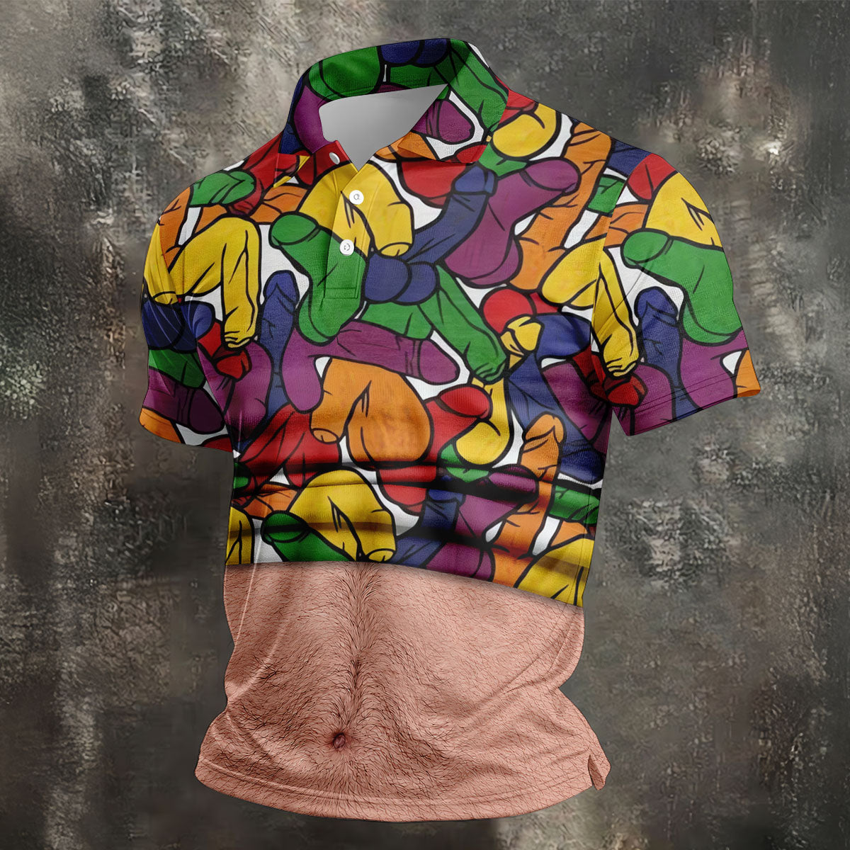 Funny Belly Illusion Colorful Pattern Polo Shirt, Mens Golf Polo, Golf Shirts For Men