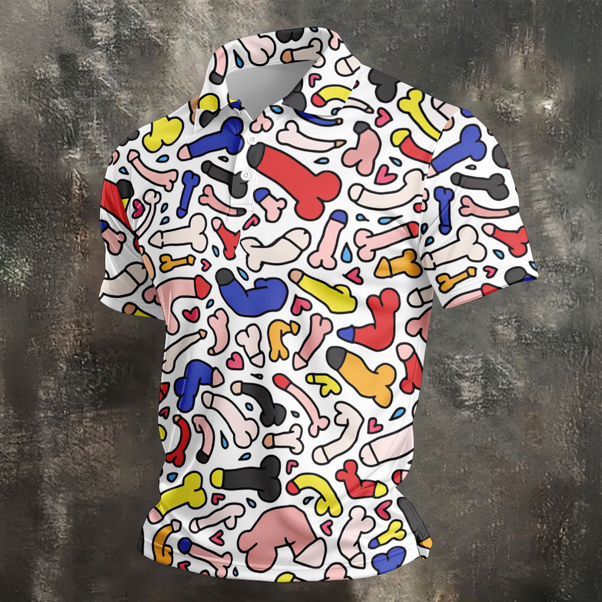 Funny Colorful Adult Doodle Pattern Polo Shirt, Mens Golf Polo, Golf Shirts For Men