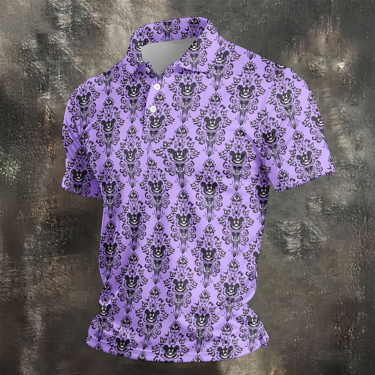 Purple Demon Face And Bat Halloween Polo Shirt, Golf Shirts For Men, Mens Golf Apparel
