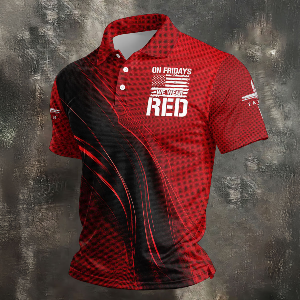 On Friday We Wear Red Faith Cross Red Black Gradient Patriotic Golf Shirt, 250 Years Polo Shirts For Men