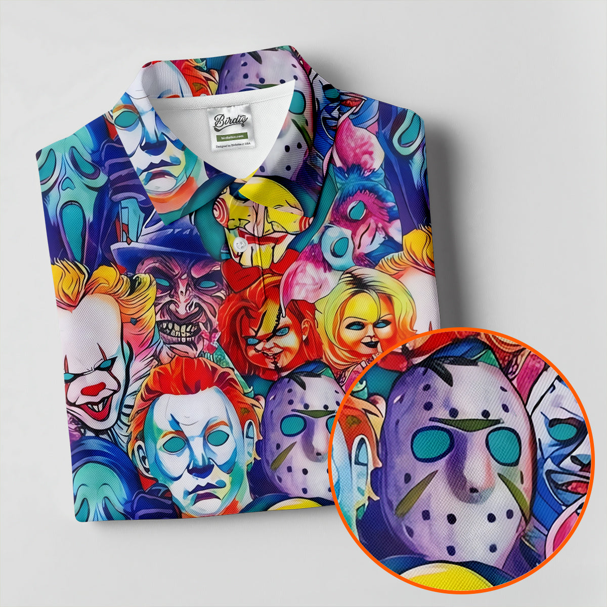 Colorful Horror Character Faces Halloween Polo Shirt, Mens Golf Shirts, Mens Polo Shirts