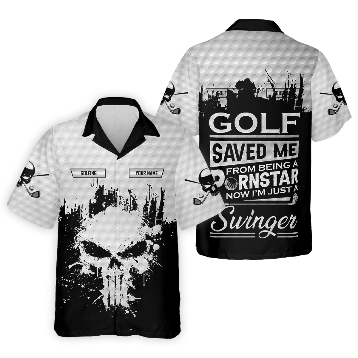 Golf Saved Me From Being A Porn Star Now I'm Just A Swinger Custom White Skull Golf Polo ShirtDad Golf Gift