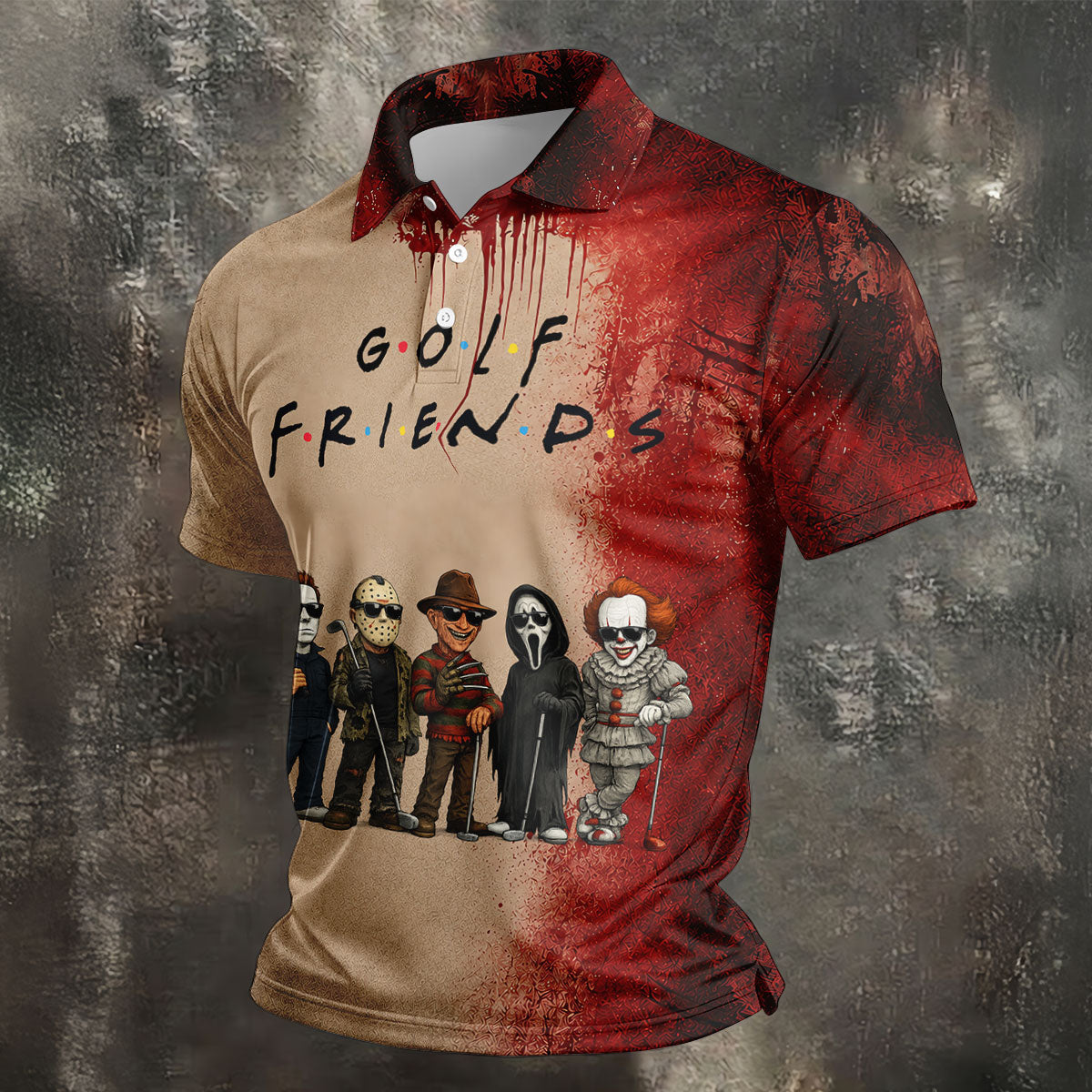 Golf Friends Horror Character Halloween Polo Shirt, Golf Shirts For Men, Mens Golf Apparel