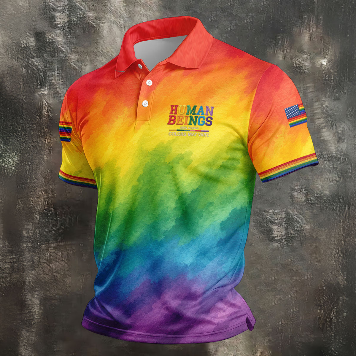 Human Beings LGBT Rainbow Golf Tops For Men, LGBT Pride Month Gradient Watercolor Polo Shirts For Men