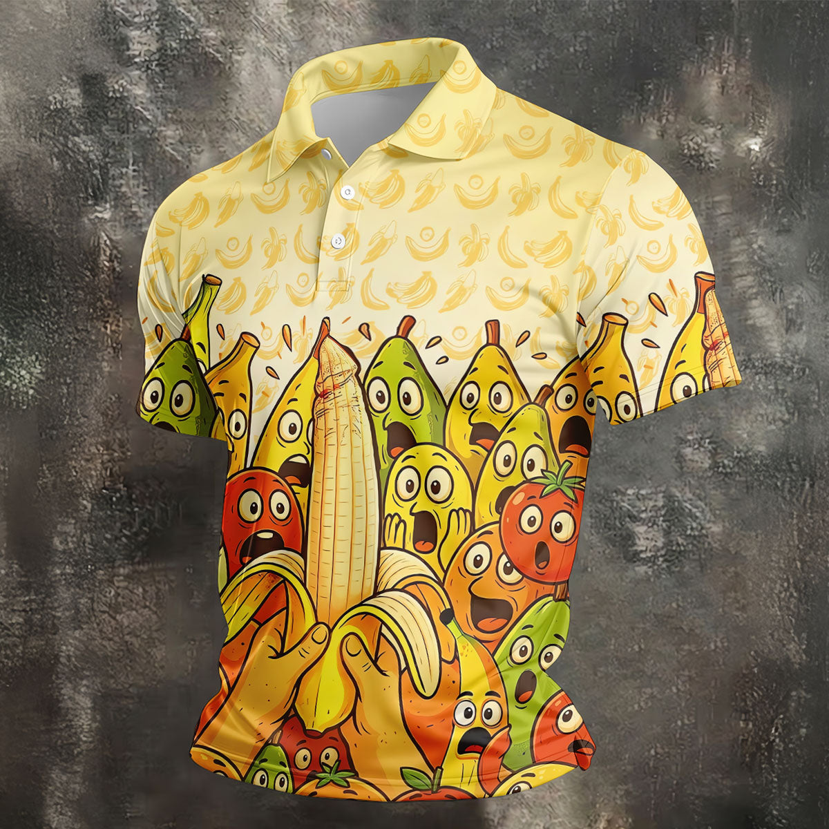 Funny Banana Fruit Cartoon Pattern Polo Shirt, Mens Golf Polo, Golf Shirts For Men