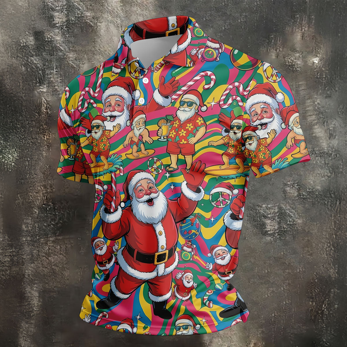 Funny Tropical Santa Christmas Polo Shirt, Mens Golf Polo, Christmas Shirts For Men