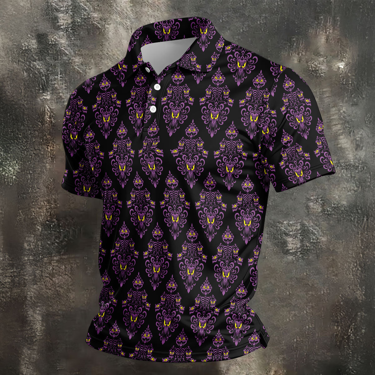 Purple Haunted Demon Faces Halloween Polo Shirt, Printed Golf Shirts, Golf Apparel For Men