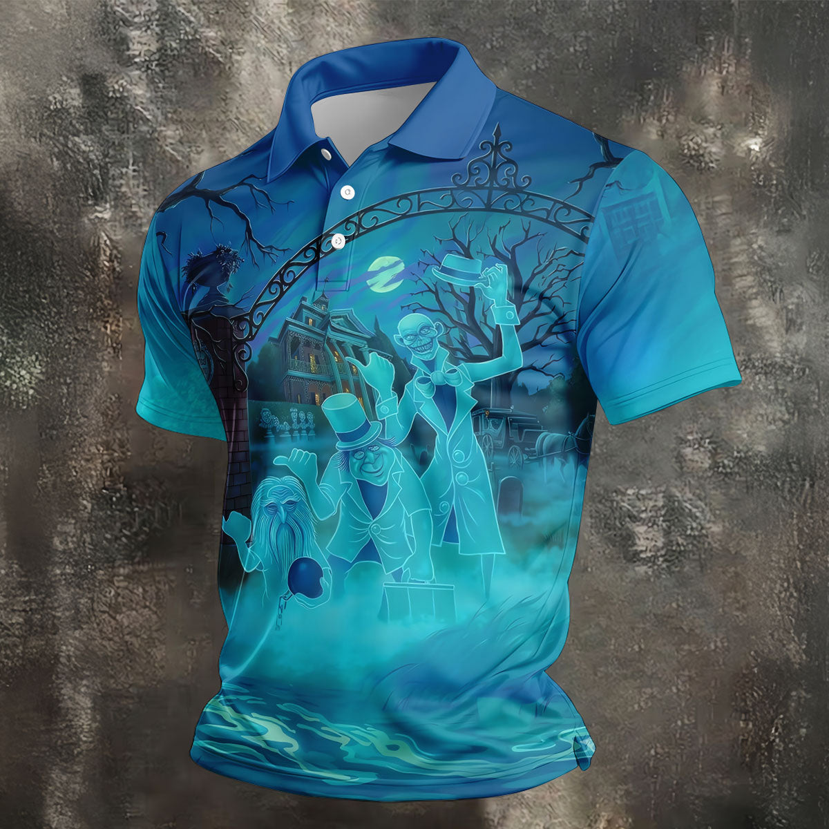 Ghost Trio At Haunted House Gate Halloween Polo Shirt, Mens Golf Shirts, Mens Polo Shirts