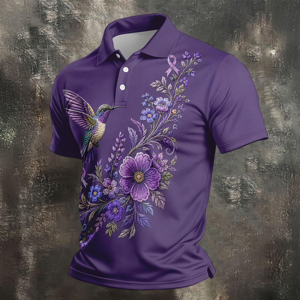 Cancer Awareness Purple Ribbon Floral Polo Shirt, Mens Golf Polo, Golf Shirts For Men