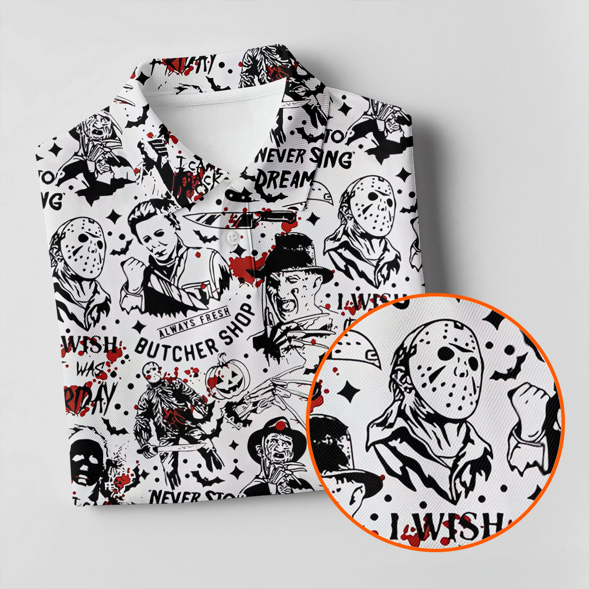 Classic Horror Character Collage Halloween Polo Shirt, Ladies Golf Shirt, Womens Golf Tops