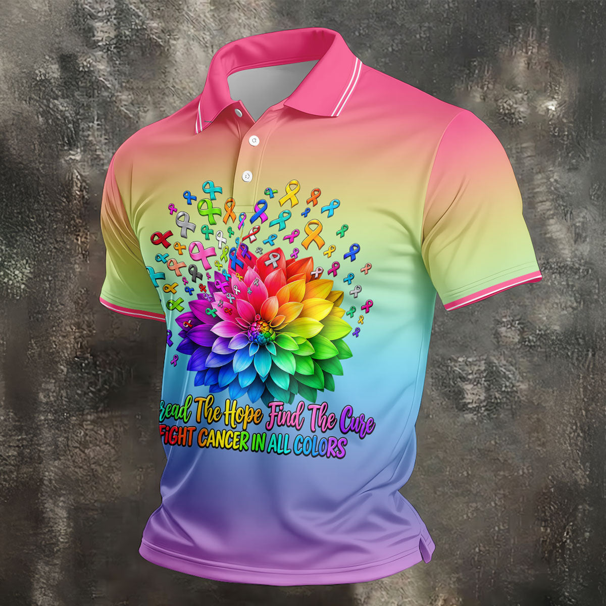 Spread Hope Find The Cure Rainbow Cancer Polo Shirt, Golf Shirts For Men, Mens Golf Shirts