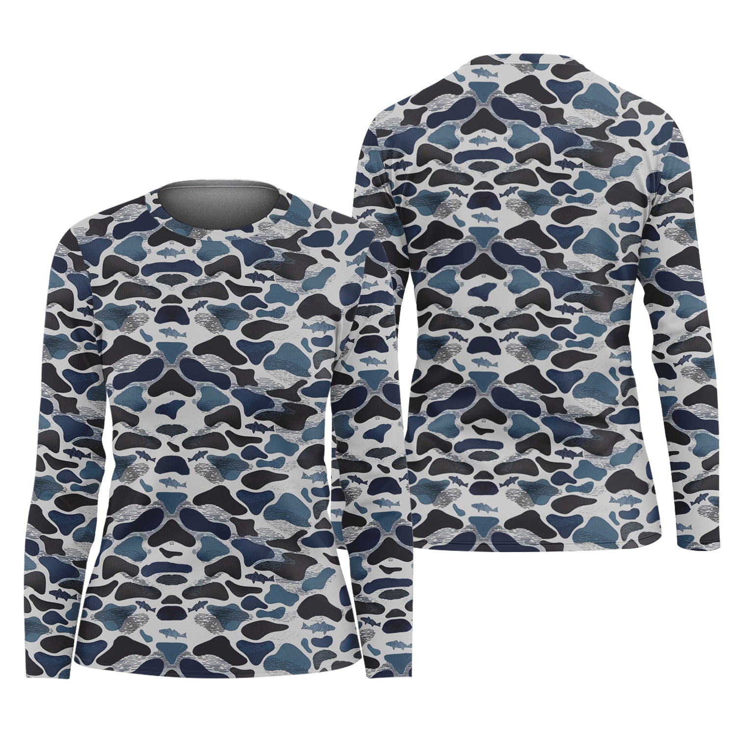 Blue Camo Performance Fishing Shirts, Fishing Shirt For Women, SPF Long Sleeve Shirts Womens
