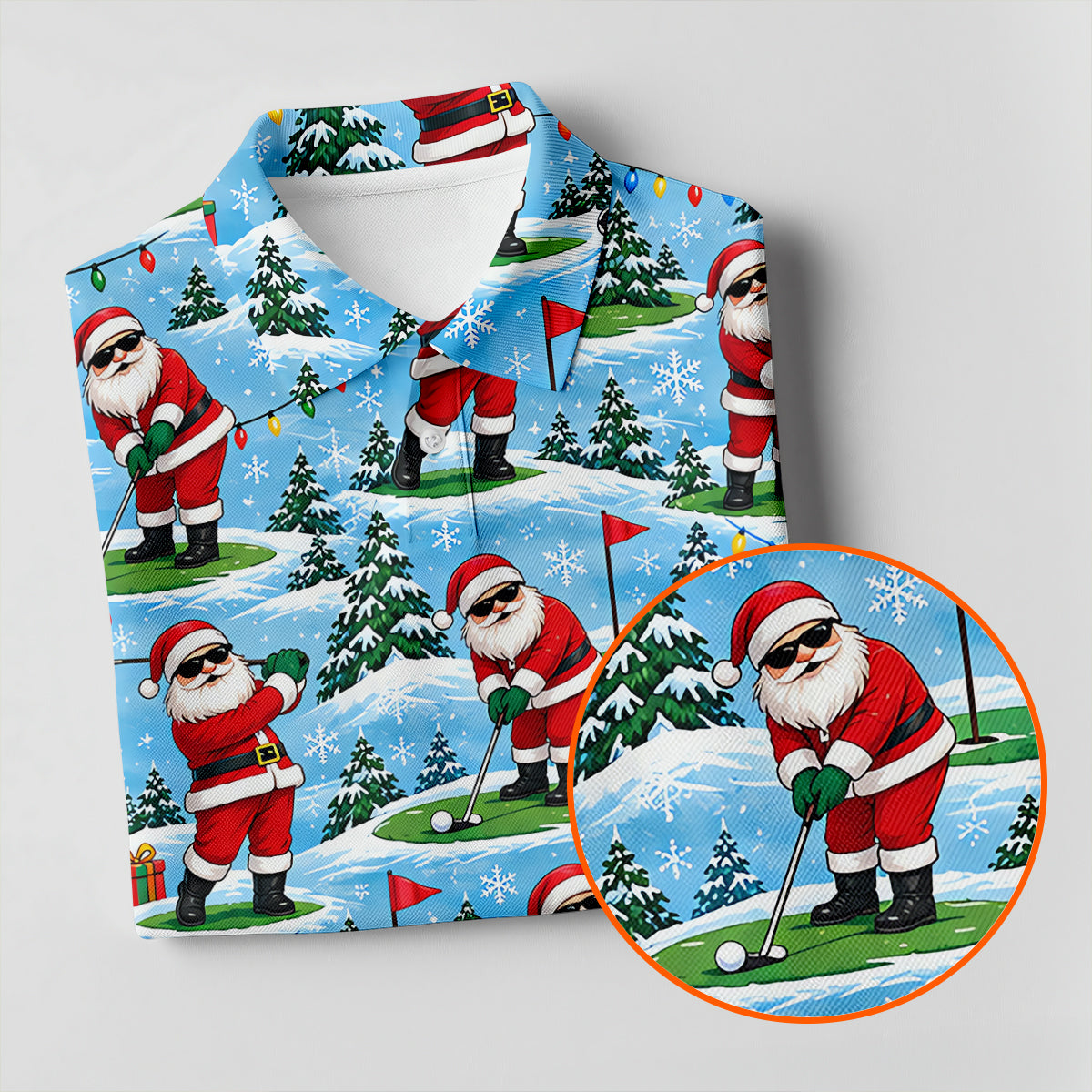 Santa Playing Golf In Snow Christmas Golf Shirt, Mens Golf Polo, Golf Shirts For Men