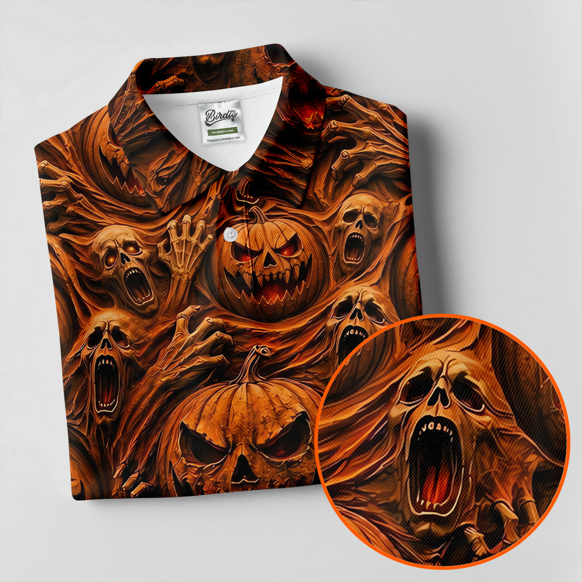 Halloween Evil Pumpkin Ghost Horror Character Polo Shirt, Golf Polo, Mens Golf Shirts