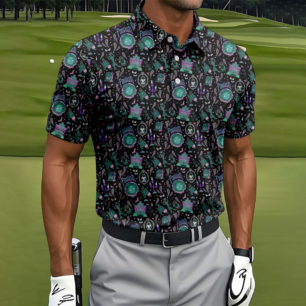 Foolish Horror Character Halloween Polo Shirt, Mens Golf Apparel, Golf Shirts For Men