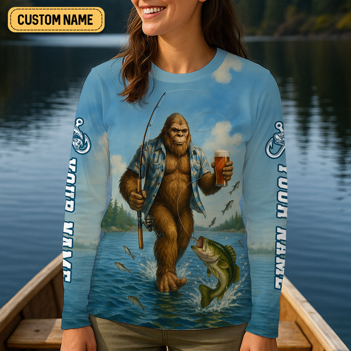 Catchin' Bass With The Big Guy, Fishing Shirts, SPF Long Sleeve Shirts Womens, Female Fishing Shirts
