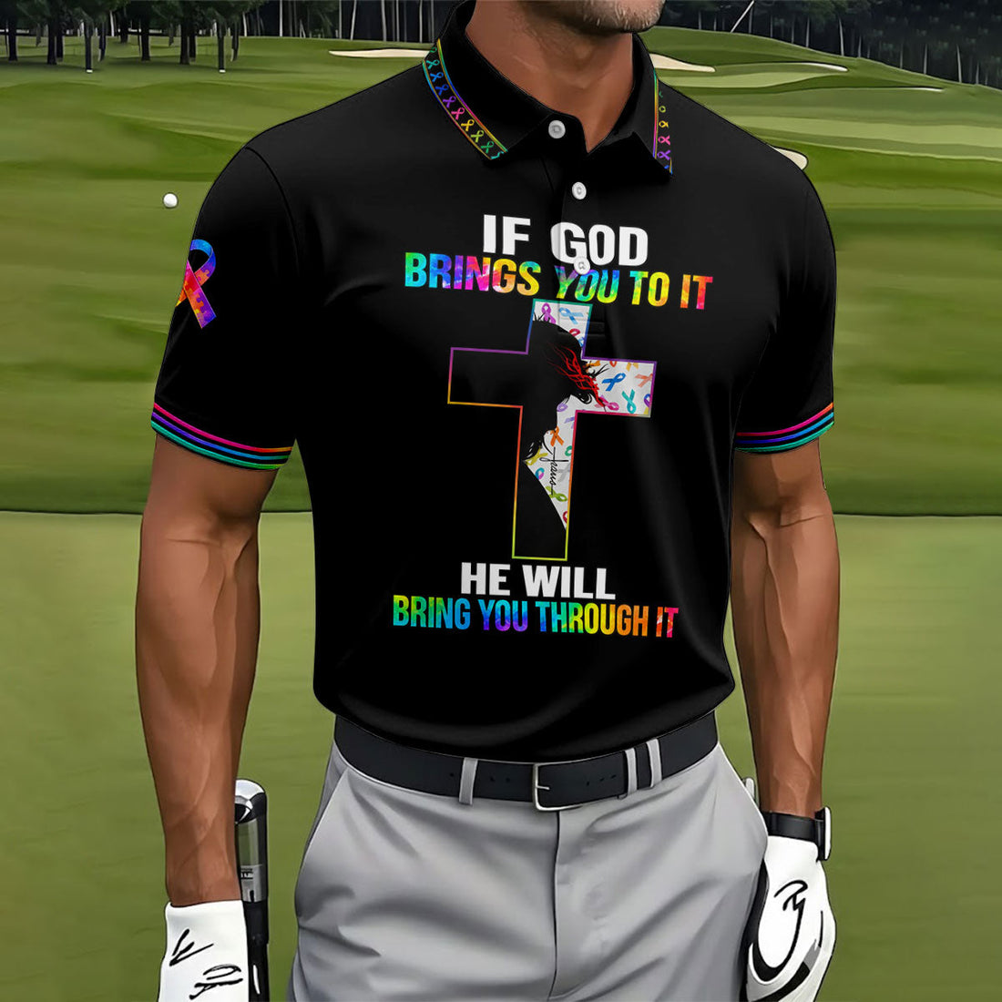 If God Brings You To It Cross Cancer Polo Shirt, Men's Golf Shirt, Printed Golf Shirts