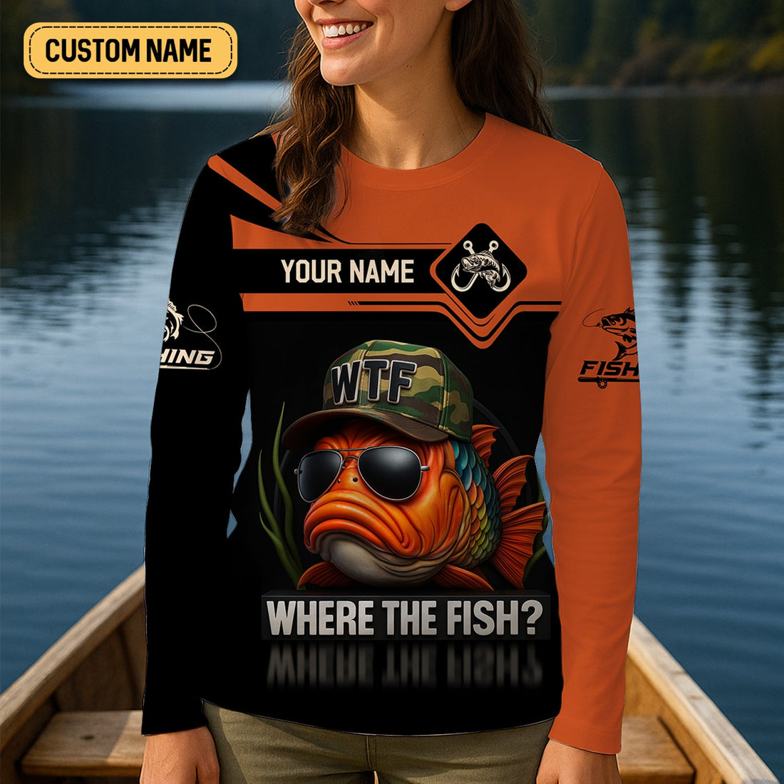 WTF Where The Fish Camo Tournament Fishing Shirts, Funny Fishing Shirt, Women SPF Shirt, Women Fishing Shirt