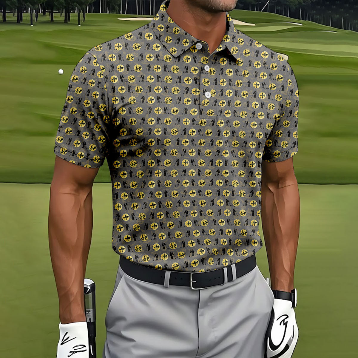 Halloween Horror Character Golf Pattern Polo Shirt, Men's Golf Shirt, Mens Golf Apparel