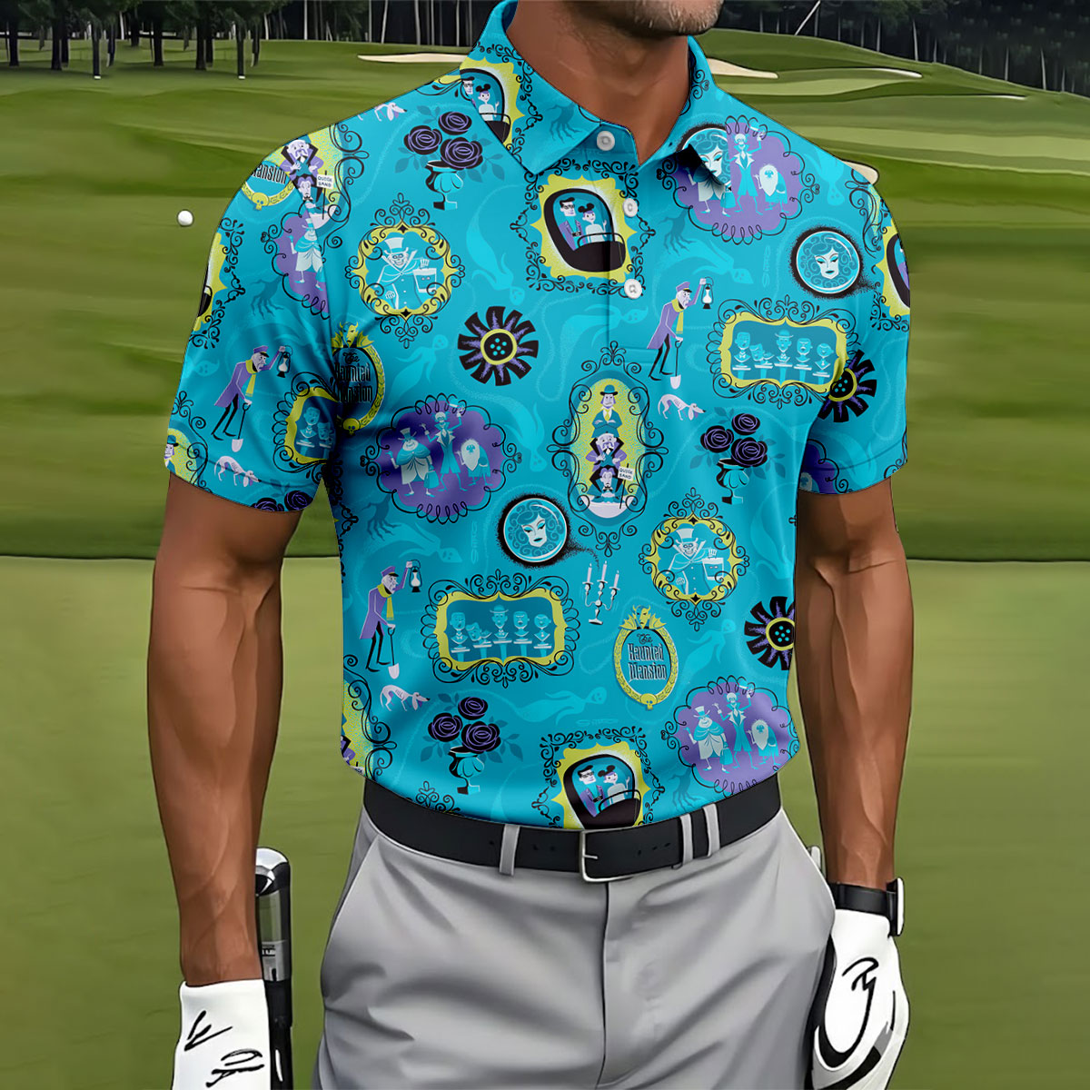 Blue Ghost Portrait Gallery Halloween Polo Shirt, Mens Golf Polo, Polo Shirts For Men