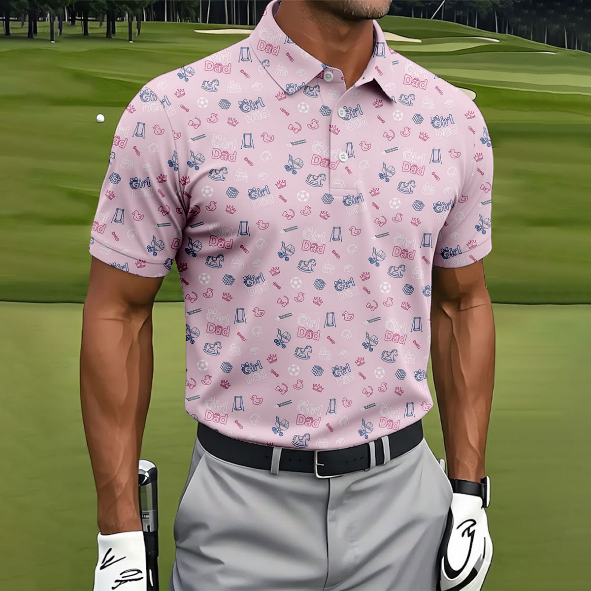 Girl Dad Father's Day Golf Shirt, Cute Golf Outfit, Polo Shirts For Men, Golf Gift For Dad