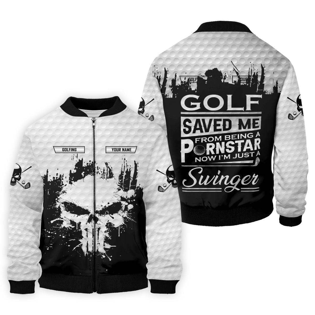 Golf Saved Me From Being A Porn Star Now I'm Just A Swinger Custom White Skull Golf Polo ShirtDad Golf Gift