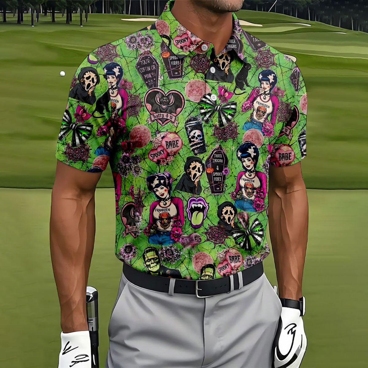 Halloween Horror Character Golf Polo Shirt, Mens Golf Polo, Golf Shirts For Men