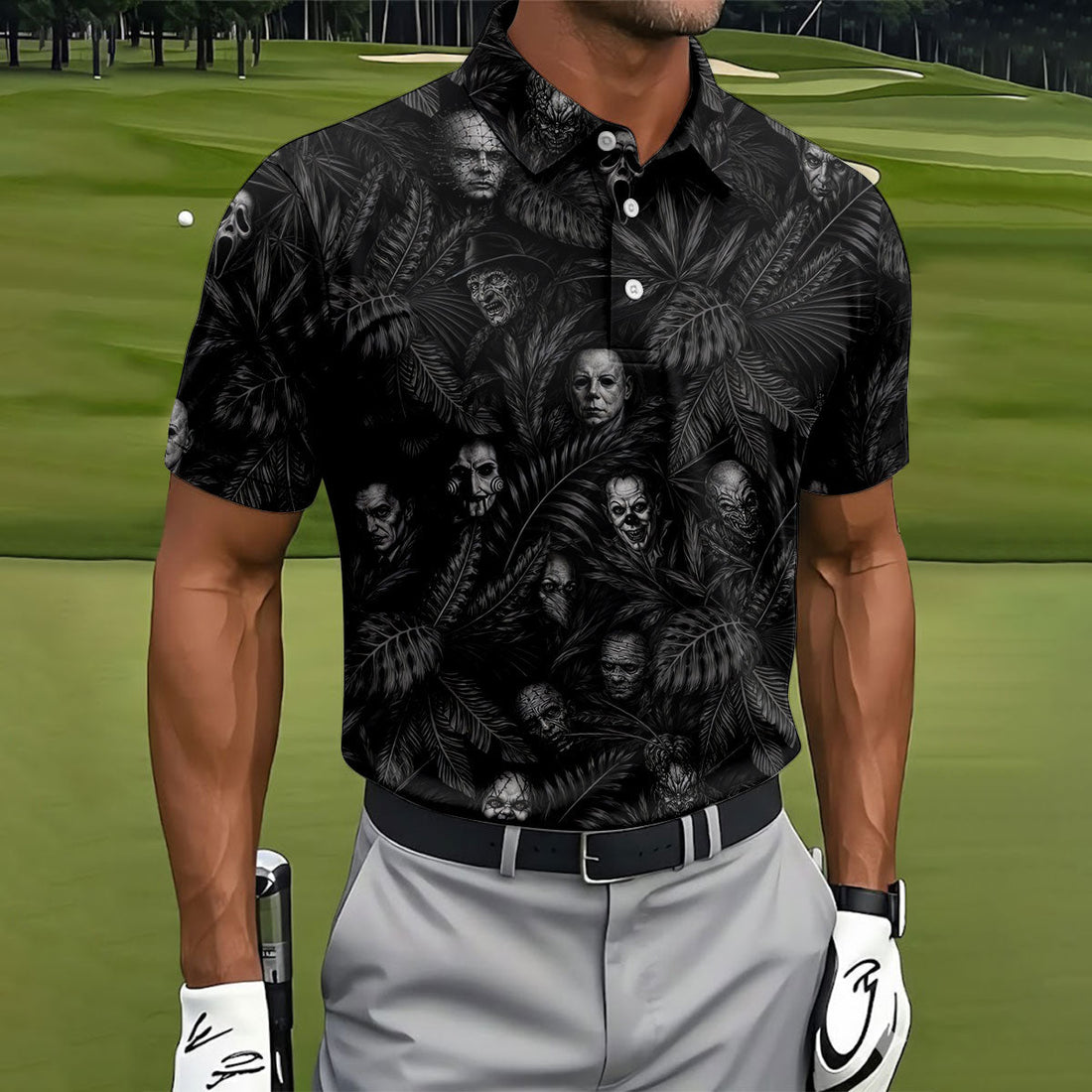 Horror Character Halloween Golf Shirt, Golf Shirts For Men, Mens Golf Apparel