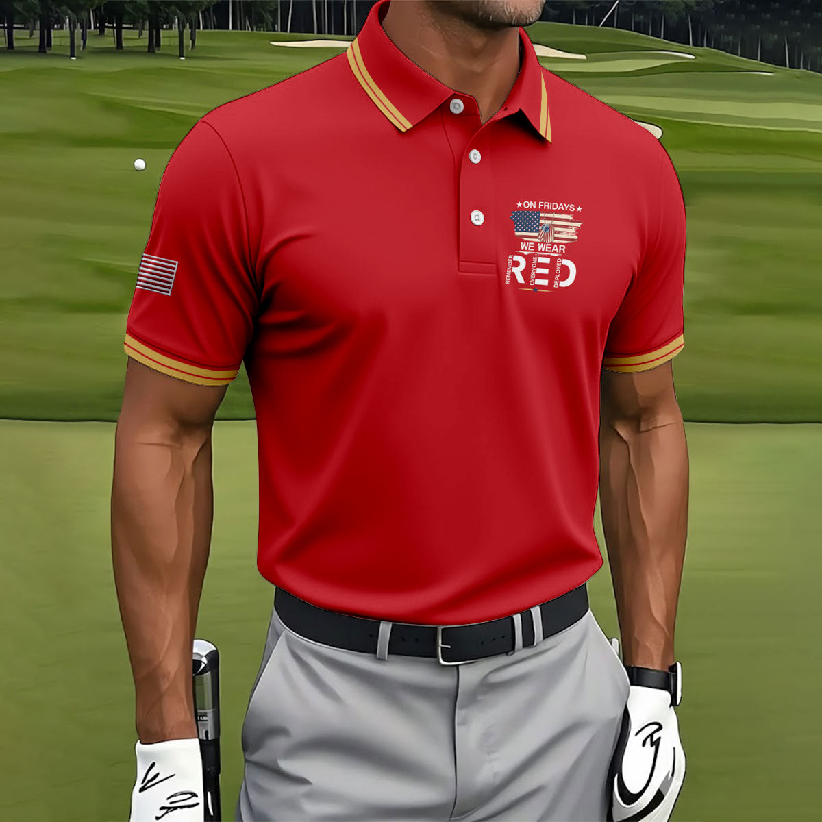 On Friday We Wear Red 250 Years Golf Tops For Men, Patriotic Father's Day Golf Shirt