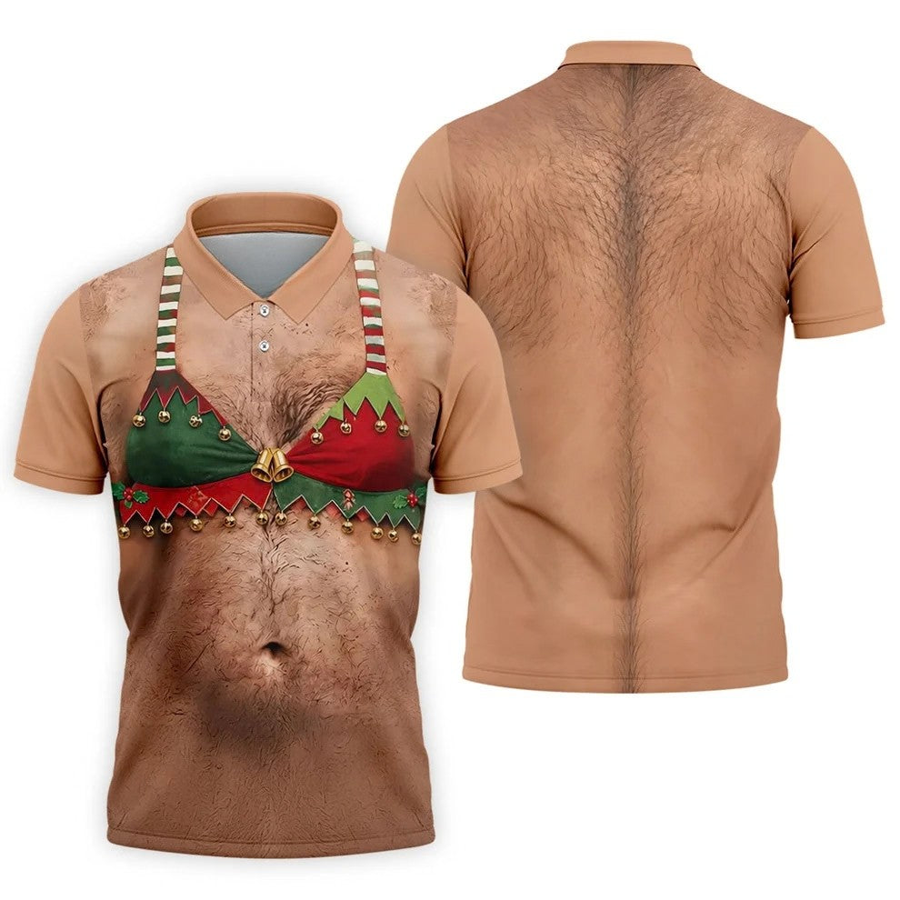 Funny Elf Bra Bells Christmas Golf Shirt, Mens Golf Polo, Golf Apparel For Men