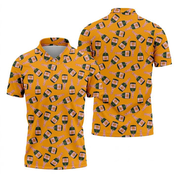 Rosé Champagne Seamless Pattern Yellow Golf Shirt, Polo ShirtFor Men, Golf Shirts For Men