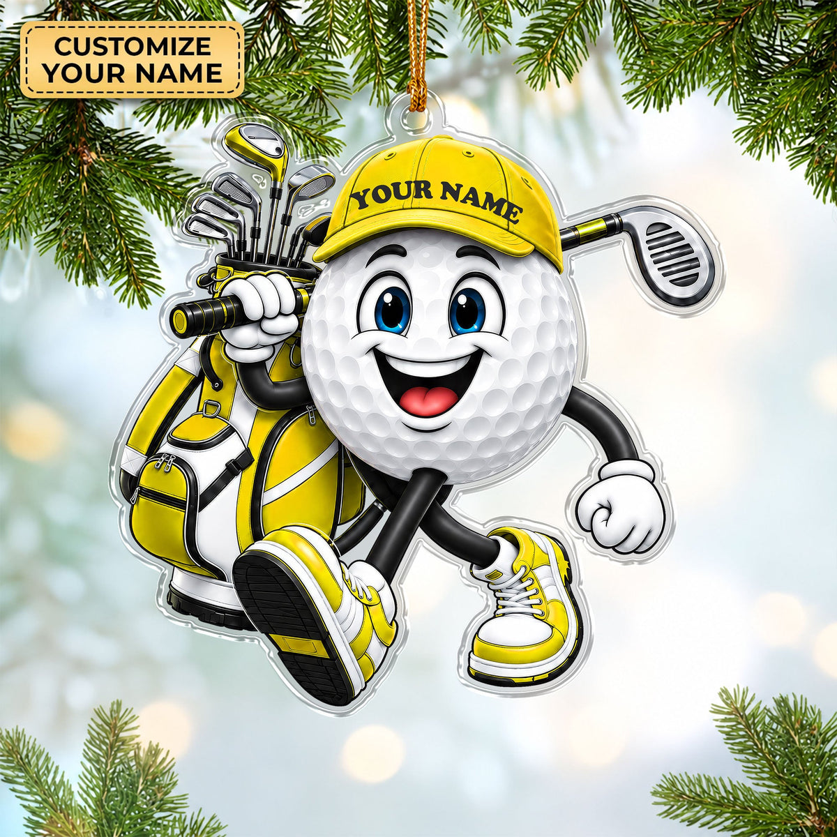 Custom Name Golf Ball And Club Acrylic Ornament, Golf Gifts, Christmas Decorations
