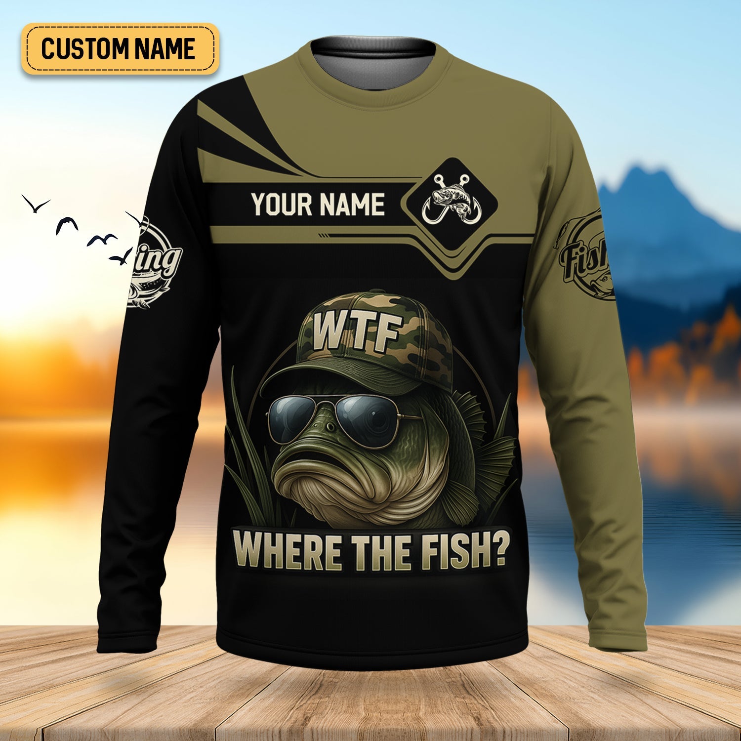 WTF Where The Fish Camo Bass Fishing Shirt, Funny Fishing Shirt, SPF Shirt For Men, Men's Fishing Shirt