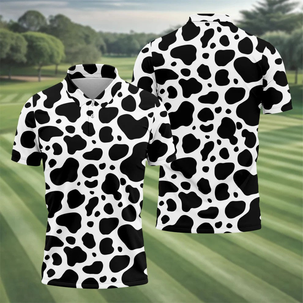 Cowhide Pattern Golf Shirt, Western Ranch Inspired Design, Golf Shirt For Men