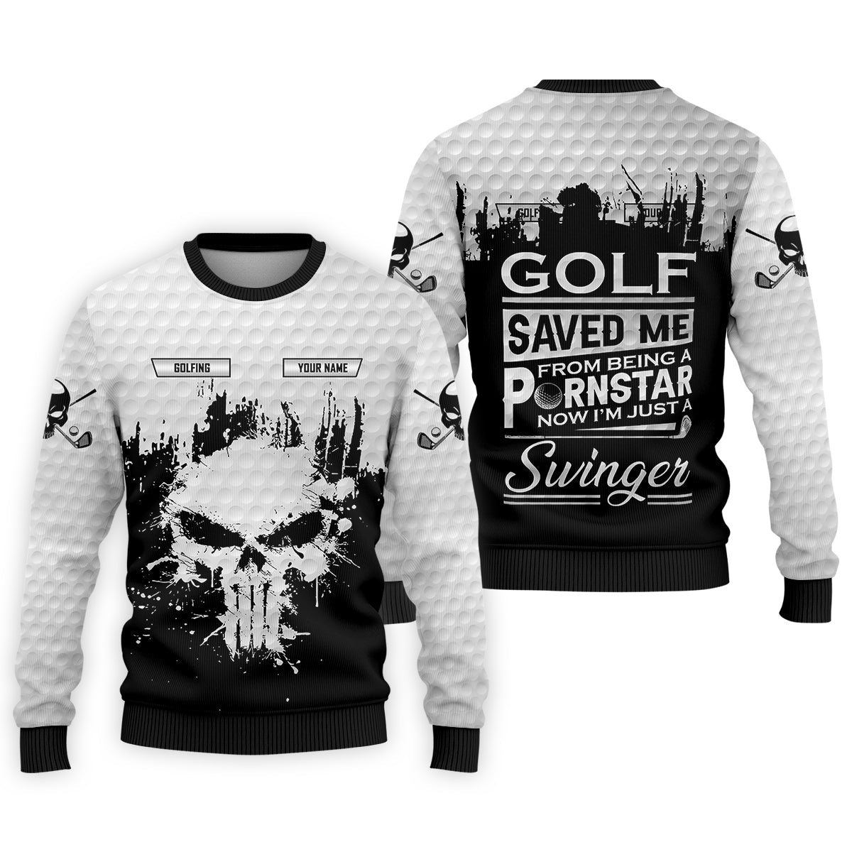 Golf Saved Me From Being A Porn Star Now I'm Just A Swinger Custom White Skull Golf Polo ShirtDad Golf Gift