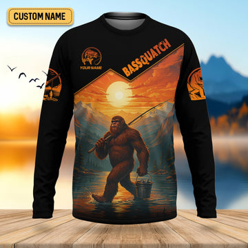 Bassquatch Bigfoot Fishing SPF Long Sleeve Shirts, Fishing Shirts For Men, Funny Fishing Shirt, Fisherman Gift