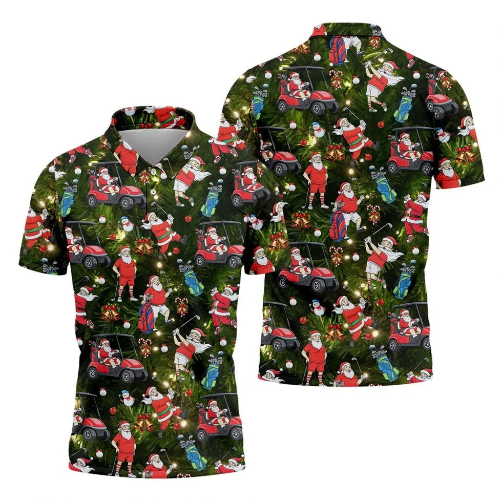 Funny Santa Claus Golf Pose Golf Tops For Men, Polo Shirts For Men, Christmas Golf Shirt, Mens Golf Gift