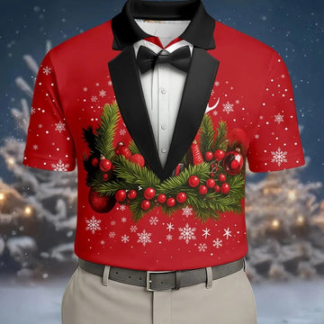 Christmas Mistletoe Vintage Prints Men's Golf Polo Shirts, Christmas Golf Shirt, Golf Gift For Men