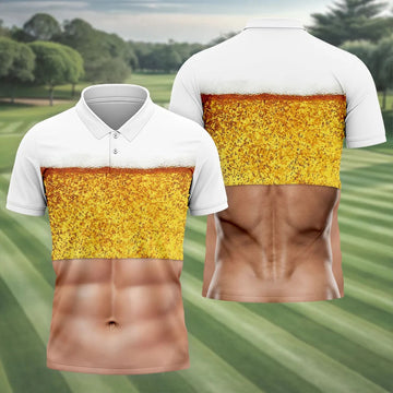 Bubbly Beer Foam Faux Abs Sleeveless Crop Golf Shirt, Printed Golf Shirts, Mens Golf Apparel