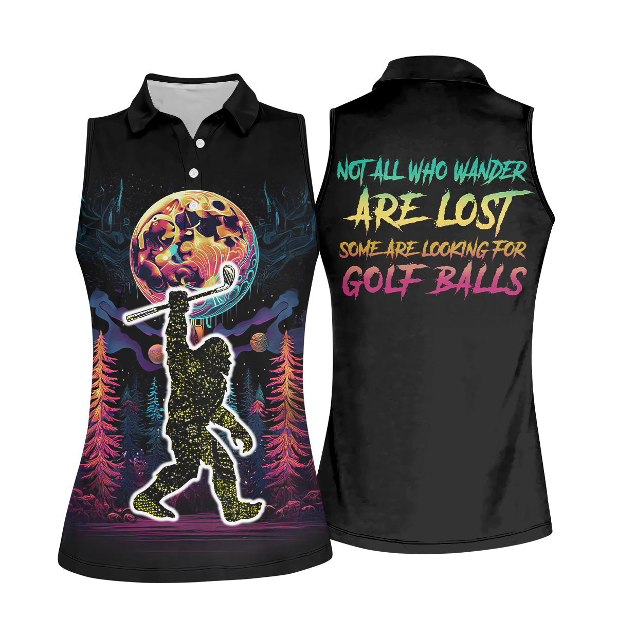 Not All Who Wander Are Lost Bigfoot Women's Golf Polo ShirtFunny Golf Shirt, Ladies Golf Shirt