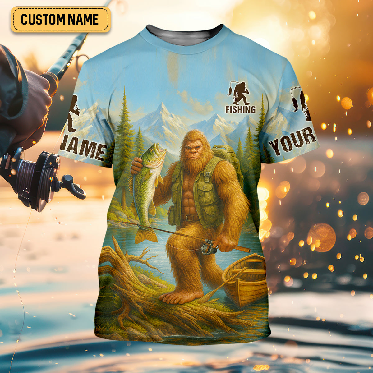 Finding Peace And A Good Catch In The Wilderness Bigfoot Fishing UPF Shirts, Funny Women Fishing Shirt