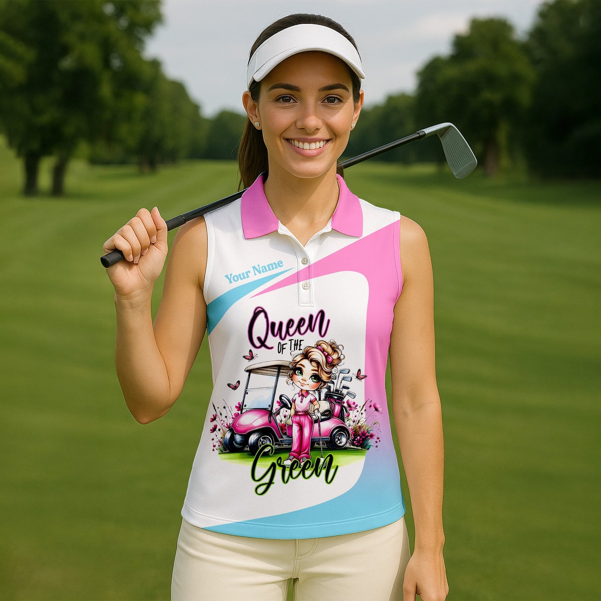 Queen Of The Green Custom Funny Womens Golf Polo ShirtLadies Golf Shirts, Best Golf Shirts