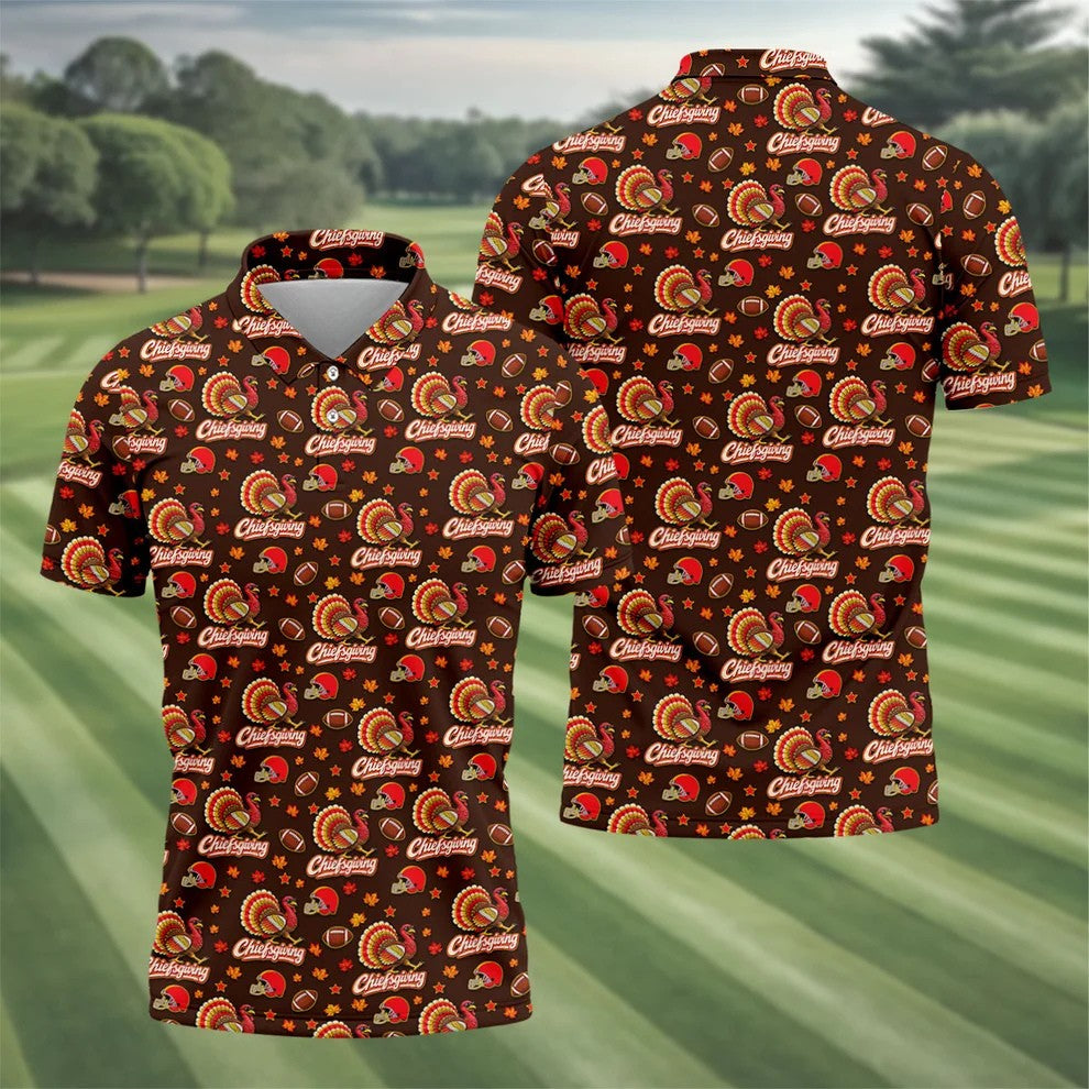 Chiefsgiving Thanksgiving Golf Shirt, Golf Shirts For Men, Funny Mens Golf Shirts