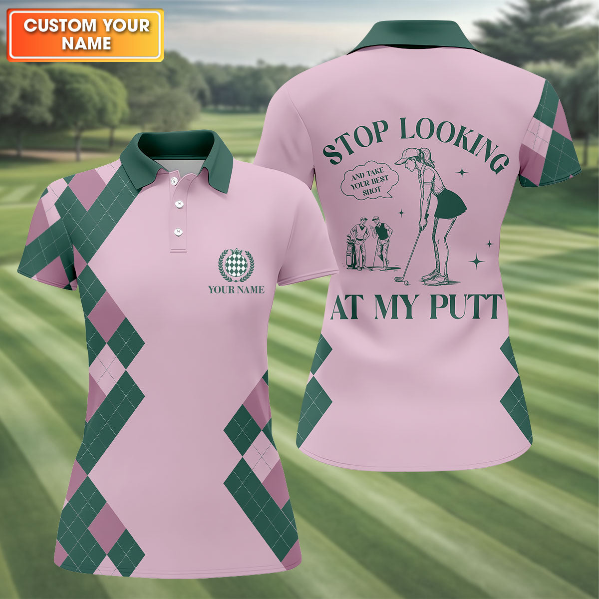 Stop Looking At My Putt Custom Sleeveless Womens Golf Polo Shirt Funny Golf Shirts For Ladies