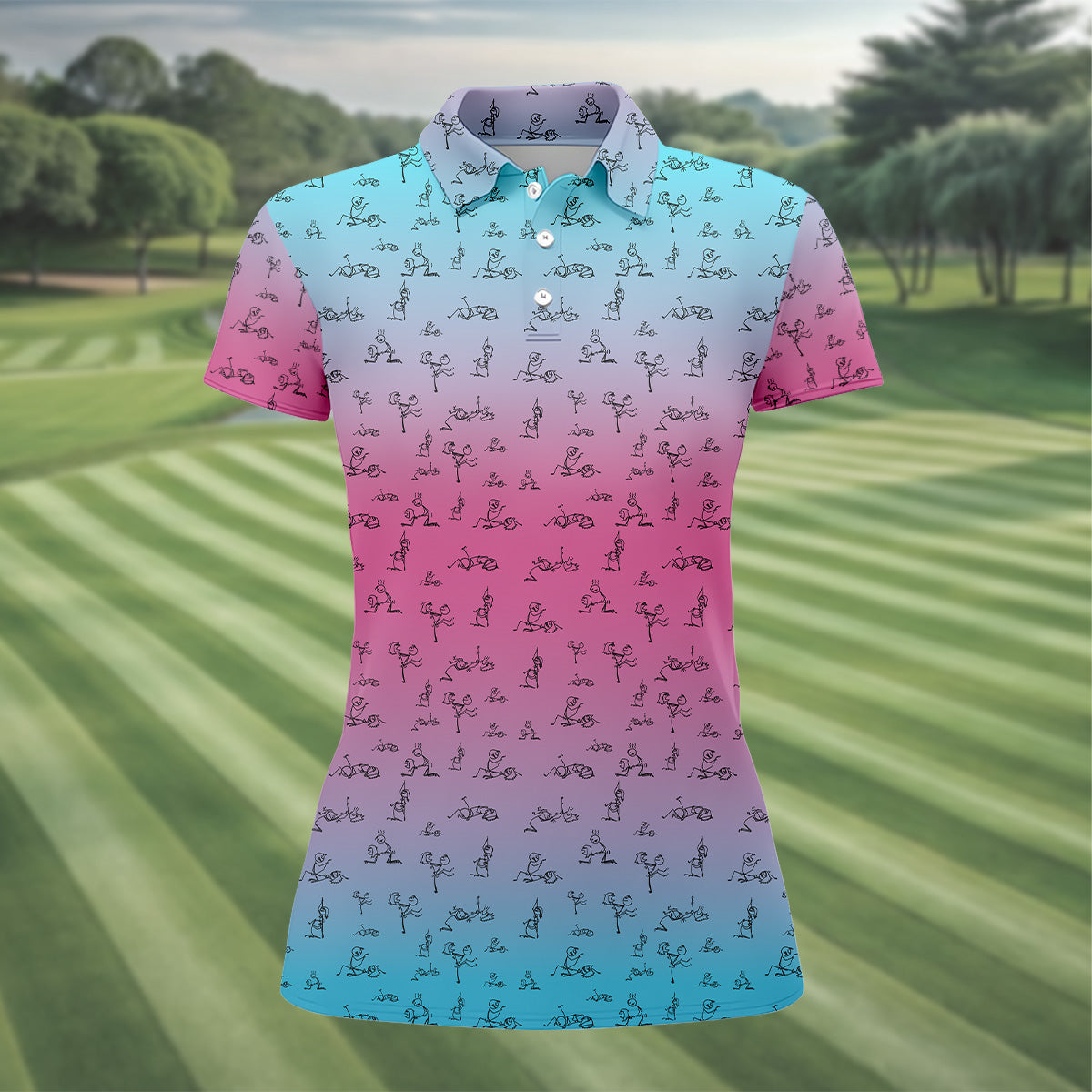 Stick Figure Couple Pink Blue Fun Womens Golf Shirts, Ladies Sleeveless Tops, Ladies Golf Polos
