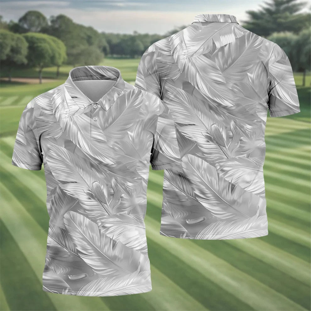 Pastel Gradient Feather Hawaiian Golf Shirt, Golf Tops For Men, Golf Shirts For Men