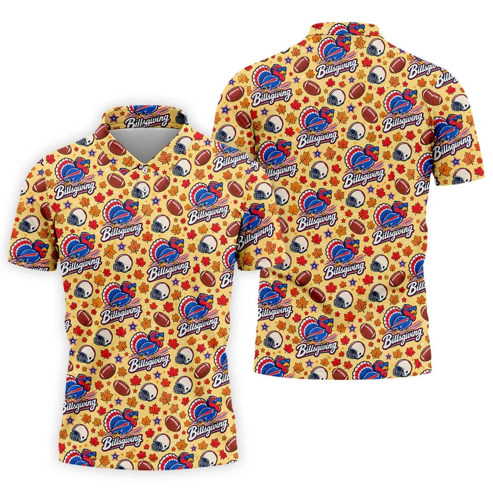 Yellow Football Leaves Thanksgiving Golf Shirt, Golf Shirts For Men, Mens Golf Shirts