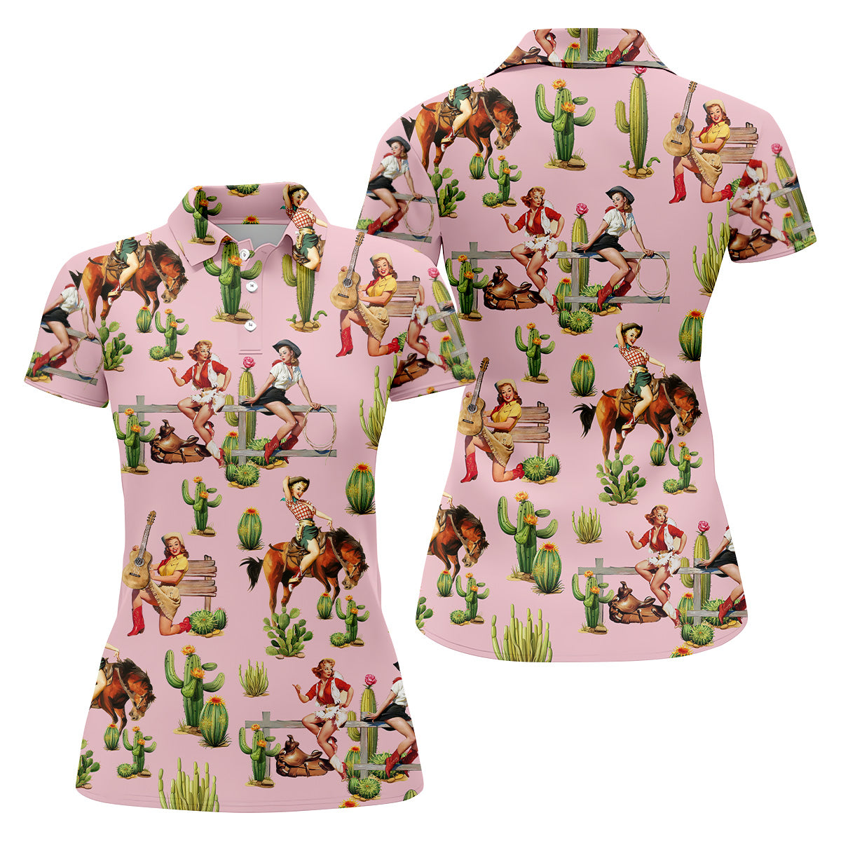 Vintage Cowgirl Pink Women's Golf Polo, Western Rodeo Women Golf Top, Cute Golf Outfit, Golfing Apparel