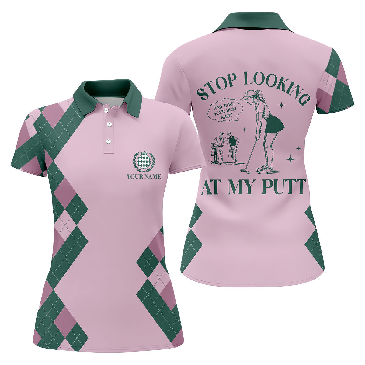 Stop Looking At My Putt Custom Sleeveless Womens Golf Polo Shirt Funny Golf Shirts For Ladies